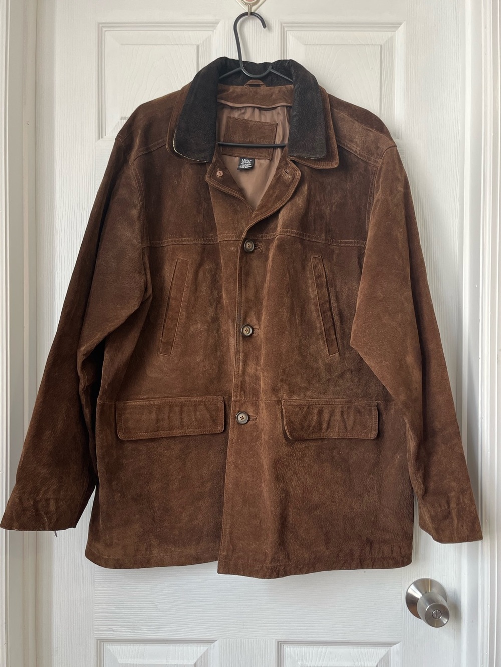 Knightsbridge Men's double collar Brown Suede Button-Front Jacket size L